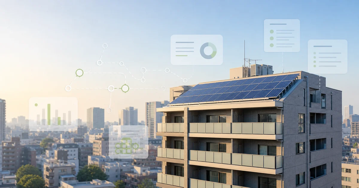 AIでマンション向けソーラー発電の事業アイデアを具体化するイメージ