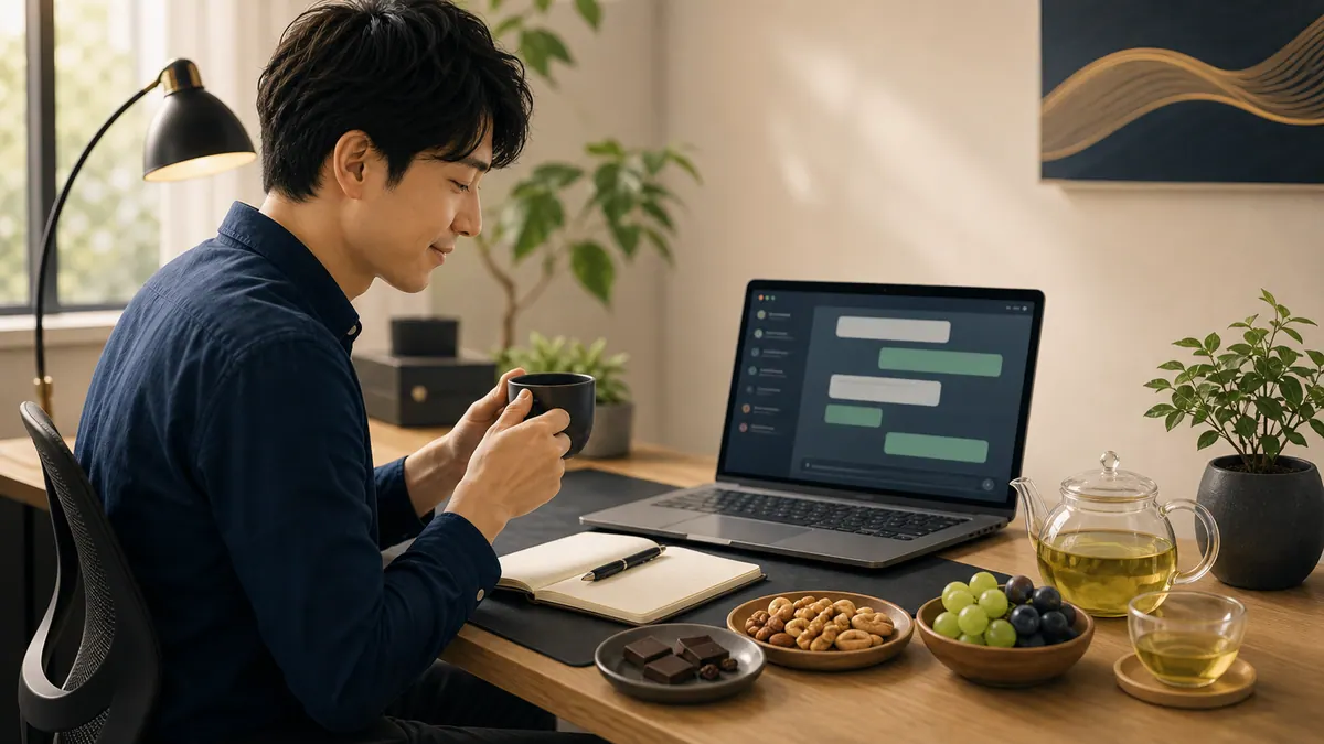 ナッツ、果物、お茶、カカオ高めチョコの仕事リチュアル